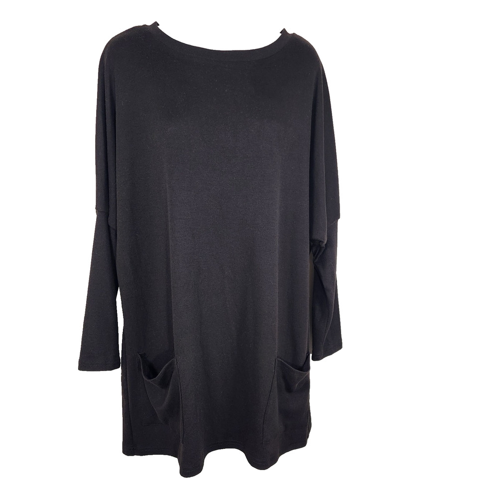 Cloudwalk Womens Tunic Top Small Black Dropped 3/4 Sleeve Patch Pockets Stretch